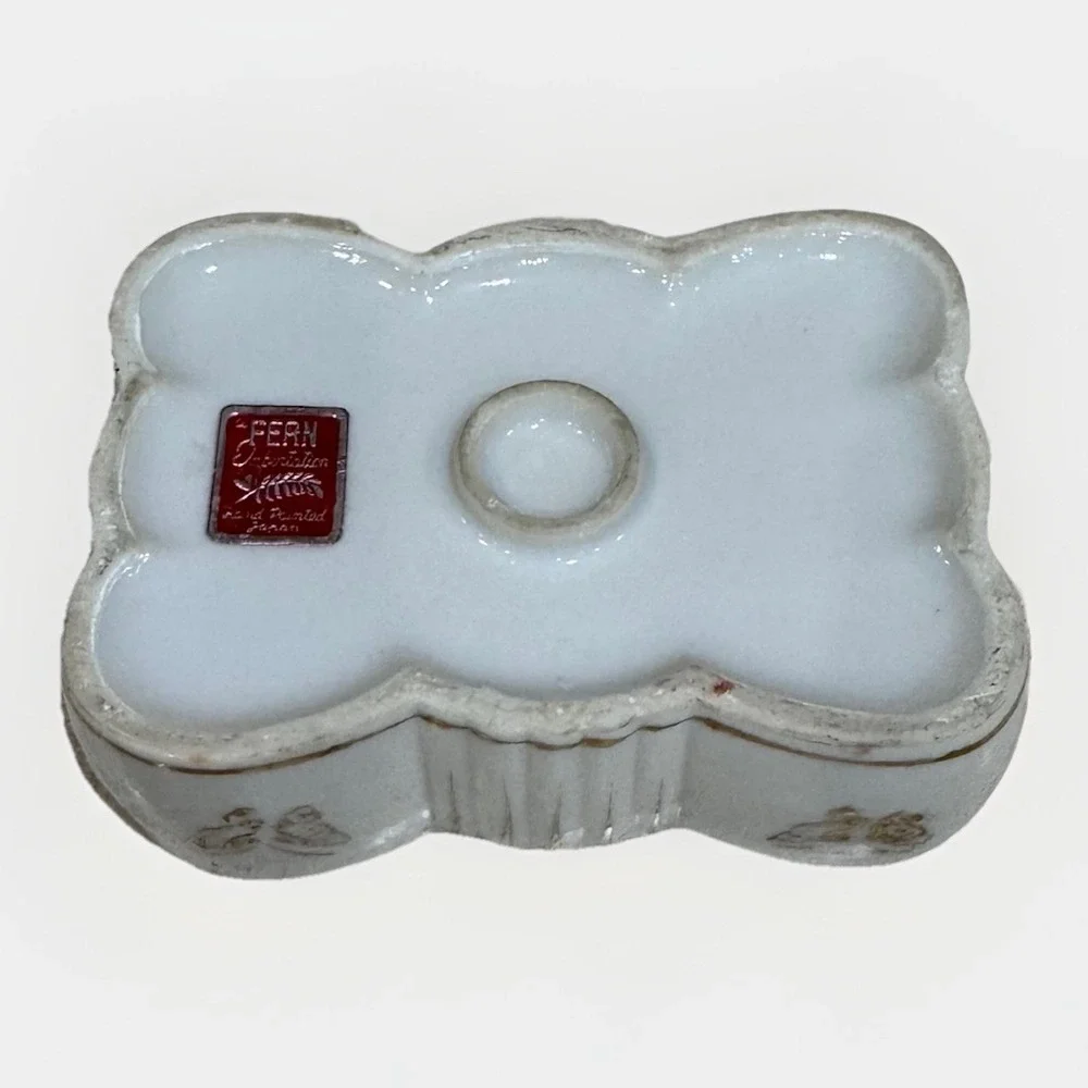 VTG Ceramic Soap Dish White Gold Brown Butterfly MCM Hand Painted Made In‎ Japan